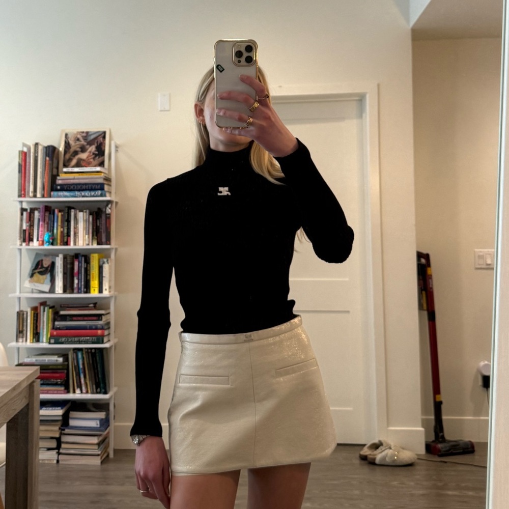 Courrèges Black Reedition Ribbed Knit Mock Neck Sweater (Size XS)